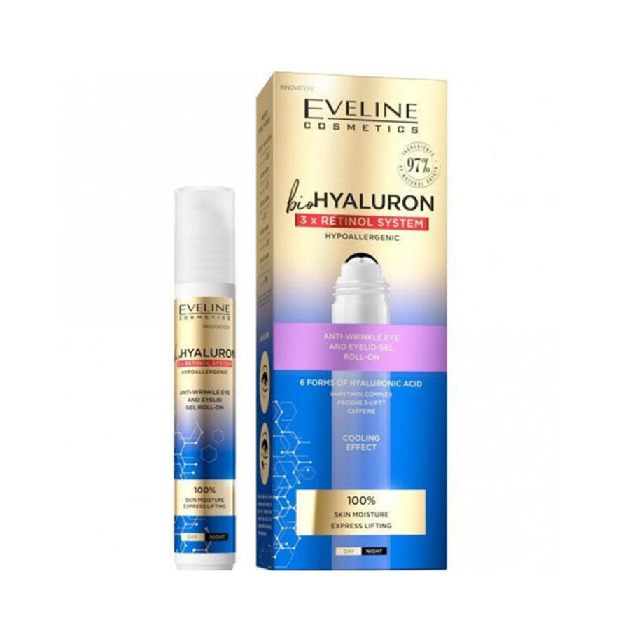 Eveline BioHyaluron 3x Retinol Anti-Wrinkle System Roll-On Gel for Eyes and Eyelids 15ml