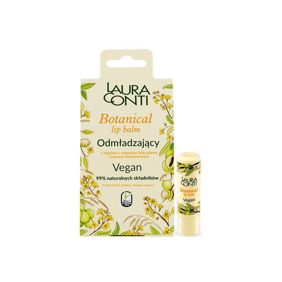 Laura Conti Botanical Vegan Rejuvenating Lip Balm with Macadamia Nut Oil and Aloe Vera Extract 4,8g